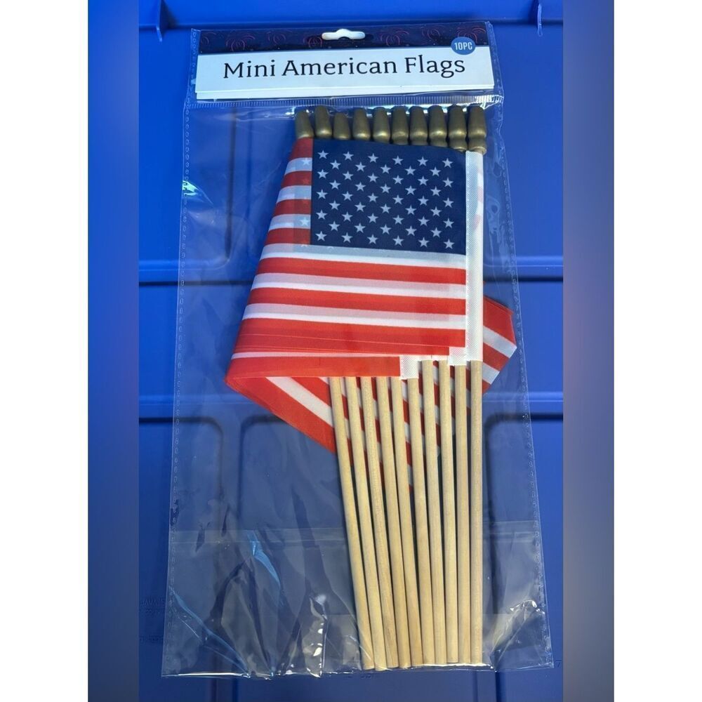 10 New Mini American Flags Pack - Red, White & Blue